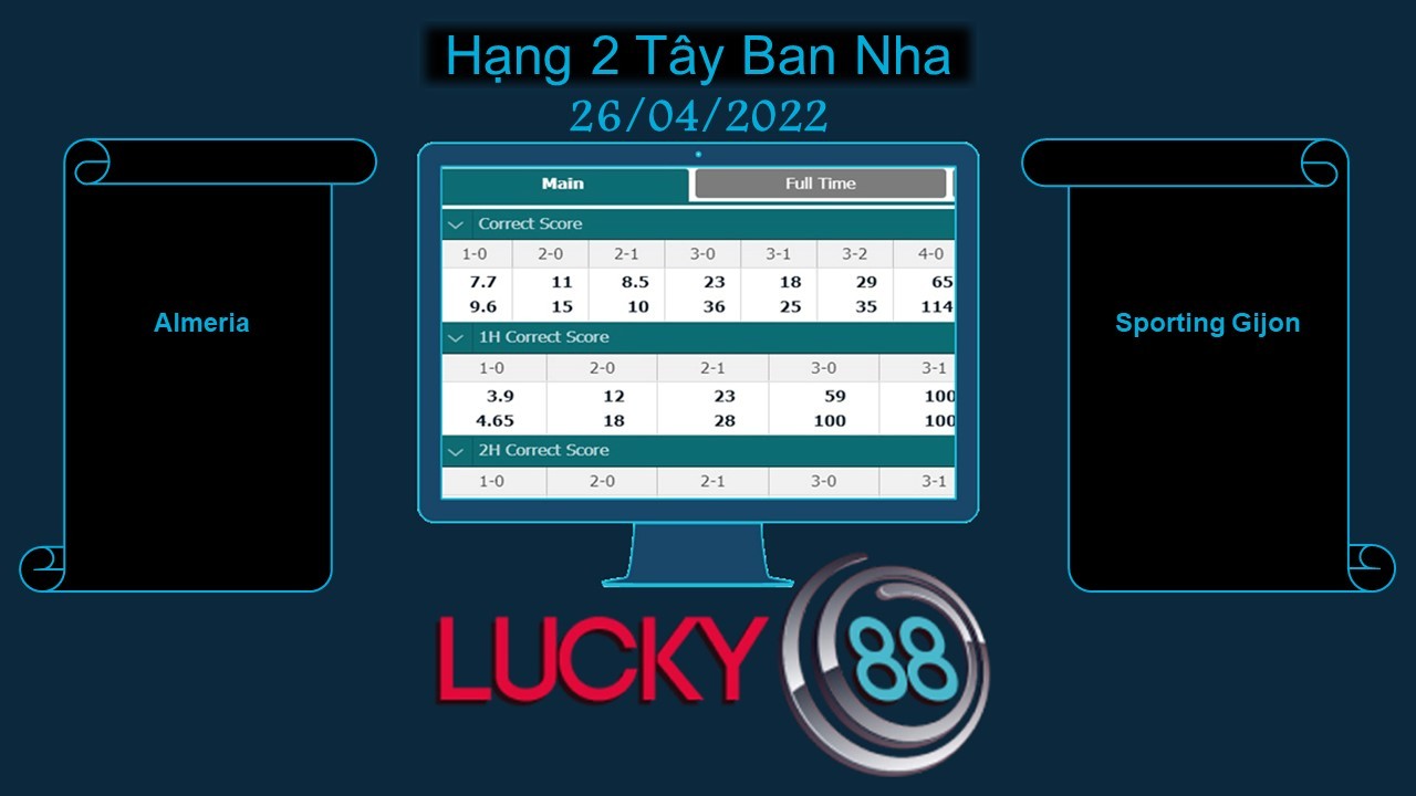 LUCKY88 Almeria vs Sporting Gijon  , Soi kèo bóng đá hôm nay 26/04/2022,  Hạng 2 Tây Ban Nha