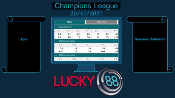 LUCKY88 Ajax vs Borussia Dortmund , Soi kèo bóng đá hôm nay 20/10/2021, Champions League