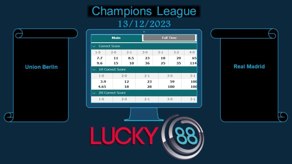 LUCKY88 Union Berlin vs Real Madrid, Soi kèo bóng đá hôm nay 13/12/2023, Champions League