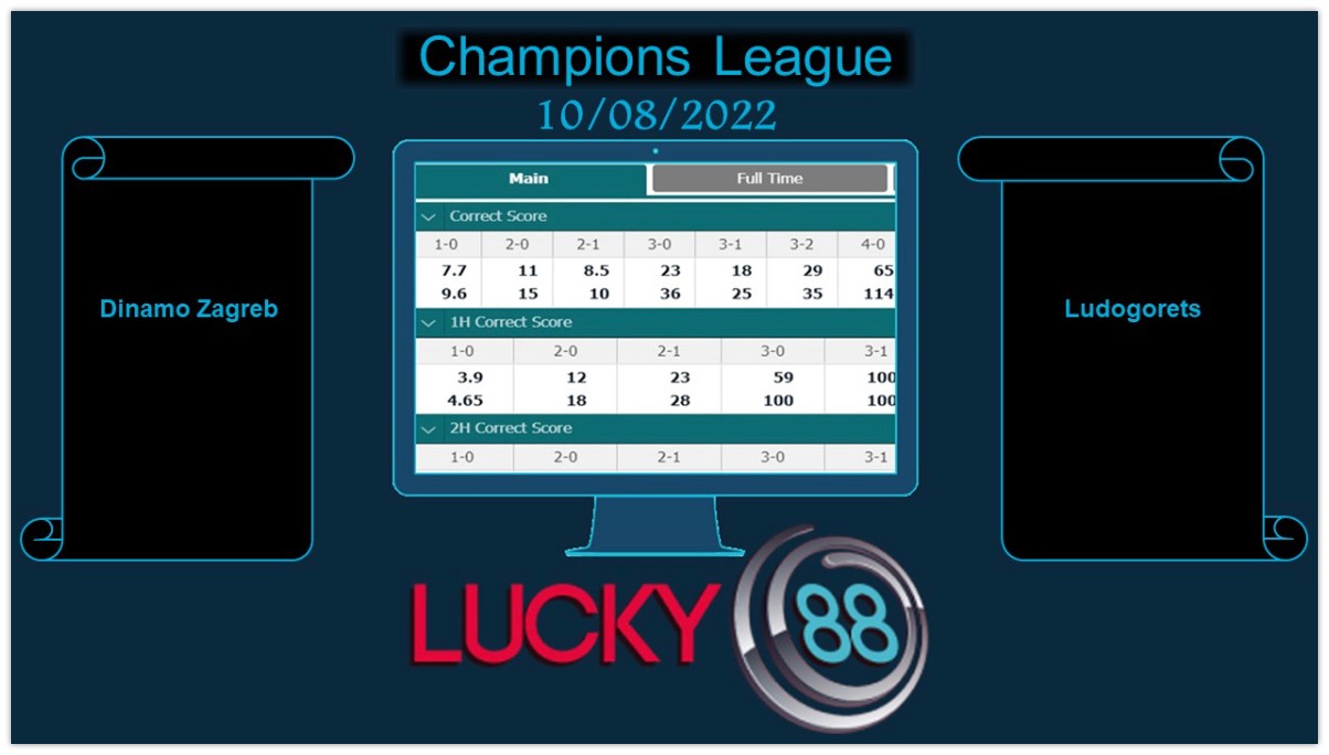 LUCKY88 Dinamo Zagreb vs Ludogorets , Soi kèo bóng đá hôm nay 10/08/2022,  Champions League