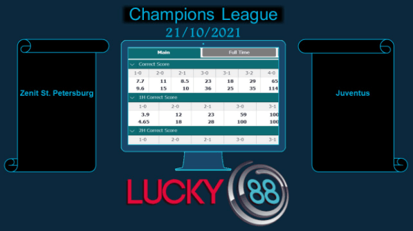 LUCKY88 Zenit St. Petersburg vs Juventus , Soi kèo bóng đá hôm nay 21/10/2021, Champions League