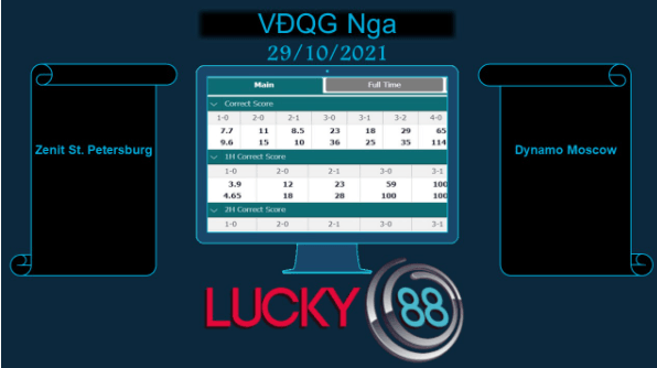LUCKY88 Zenit St. Petersburg vs Dynamo Moscow , Soi kèo bóng đá hôm nay 29/10/2021, VĐQG Nga