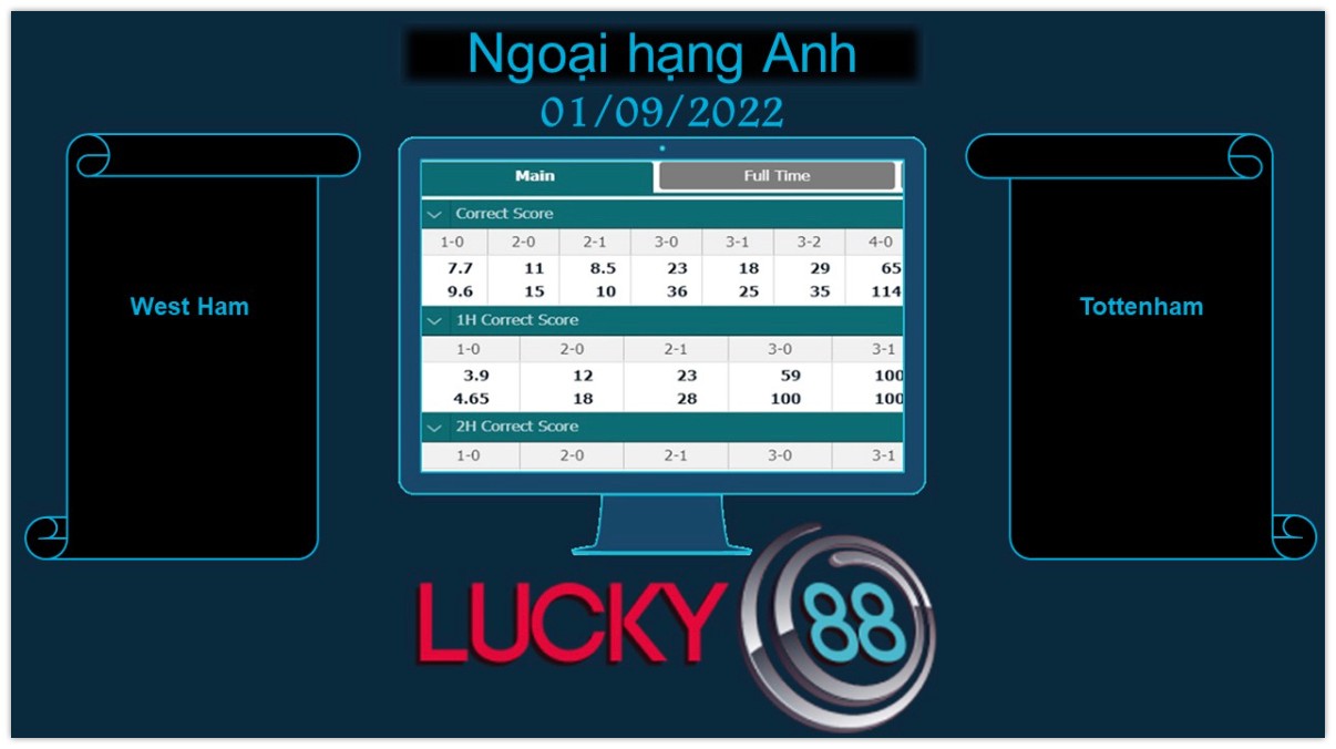 LUCKY88 West Ham vs Tottenham, Soi kèo bóng đá hôm nay 01/09/2022, Ngoại hạng Anh