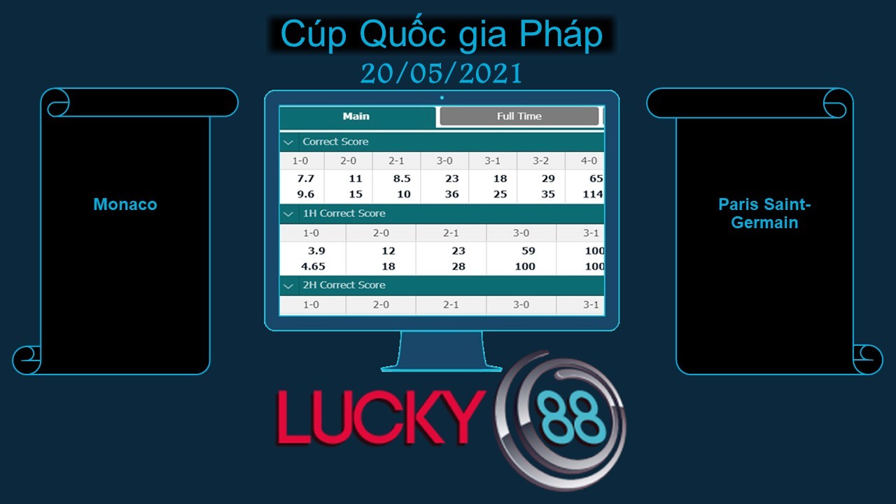 LUCKY88 Monaco vs Paris Saint-Germain , Soi kèo bóng đá hôm nay 20/05/2021, Cúp Quốc gia Pháp