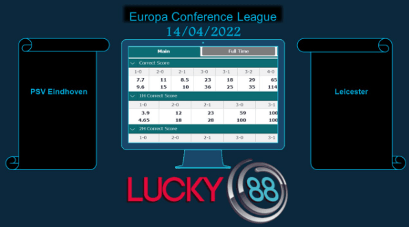 LUCKY88 PSV Eindhoven vs Leicester , Soi kèo bóng đá hôm nay 14/04/2022, Europa Conference League
