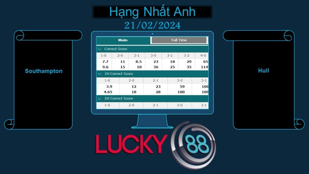 LUCKY88 Southampton vs Hull , Soi kèo bóng đá hôm nay 21/02/2024, Hạng Nhất Anh